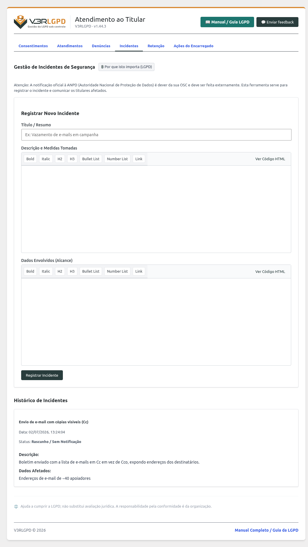 Registro de incidentes